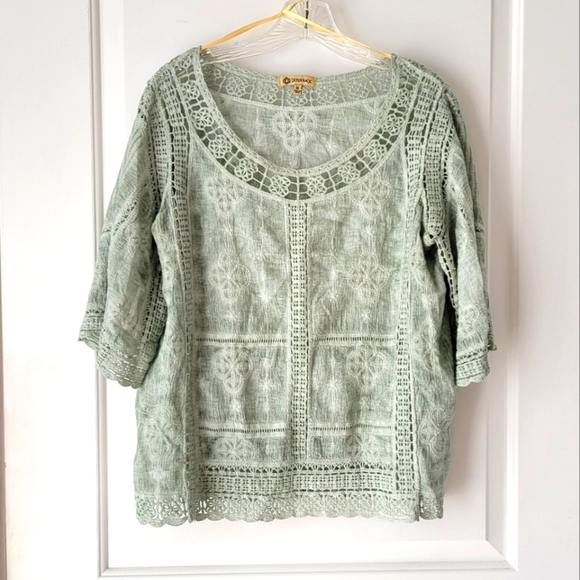 Democracy Tops - Crotchet Oversized Boho Lace Kimono Sleeve Blouse